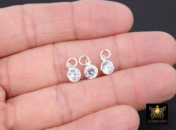 925 Sterling Silver CZ Charms, 6 mm Dangle CZ Charms, Round Cubic Zirconia Charms